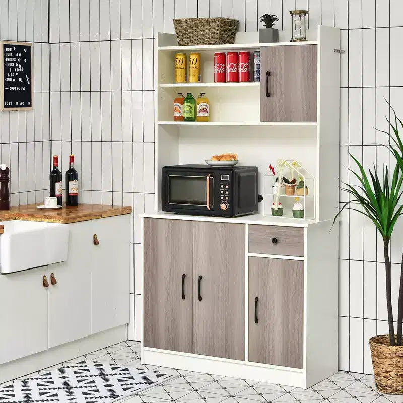 Buffet de cuisine 4 portes Costway 180 cm avec étagères réglables et armoire de rangement Blanc/Noir