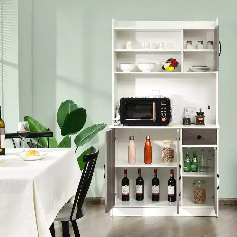Buffet de cuisine 4 portes Costway 180 cm avec étagères réglables et armoire de rangement Blanc/Noir
