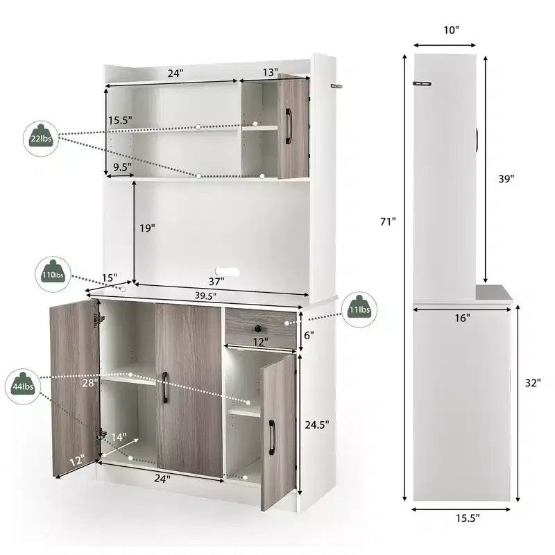 Buffet de cuisine 4 portes Costway 180 cm avec étagères réglables et armoire de rangement Blanc/Noir