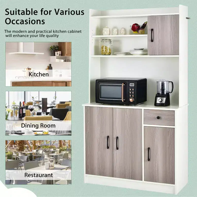 Buffet de cuisine 4 portes Costway 180 cm avec étagères réglables et armoire de rangement Blanc/Noir