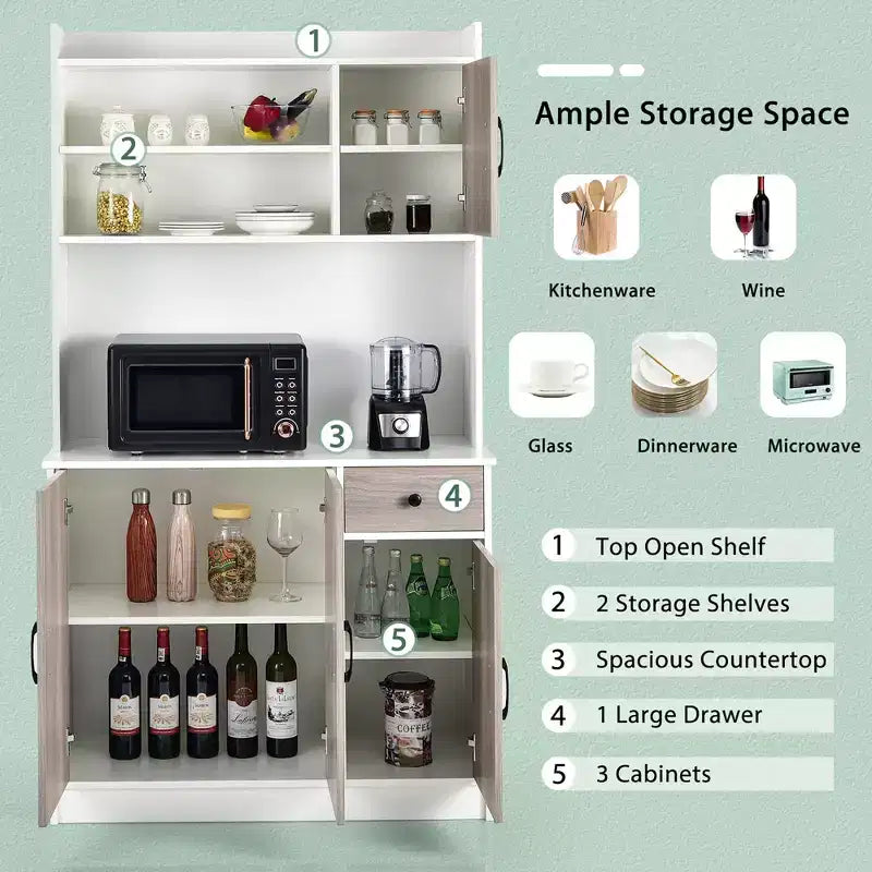 Buffet de cuisine 4 portes Costway 180 cm avec étagères réglables et armoire de rangement Blanc/Noir