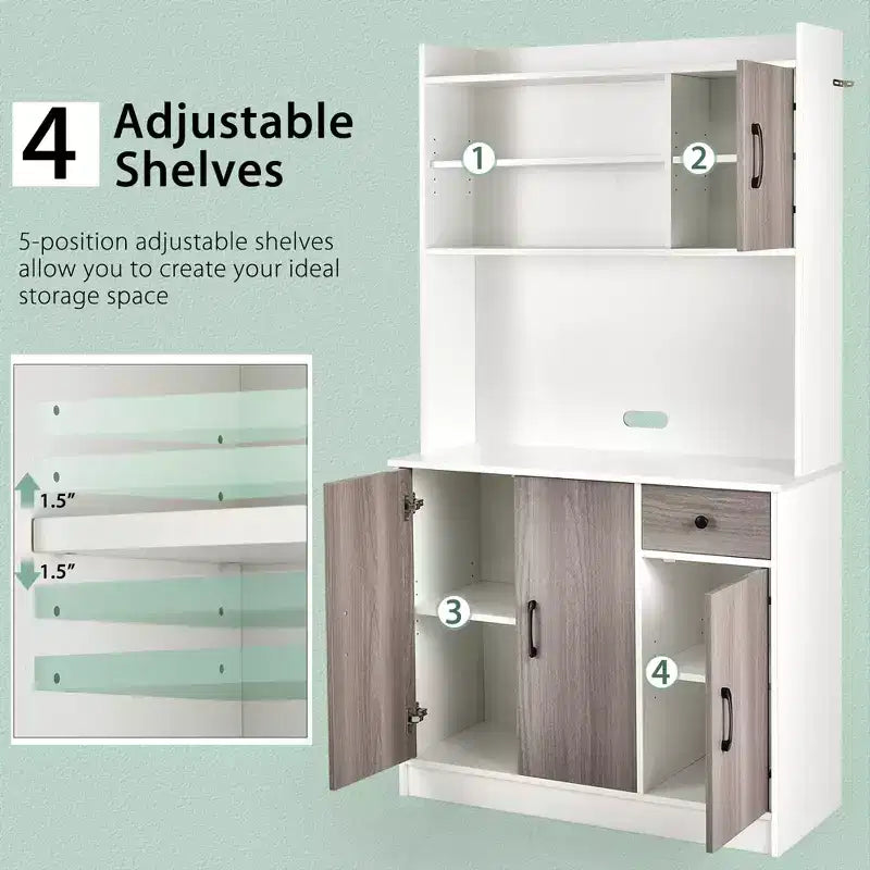 Buffet de cuisine 4 portes Costway 180 cm avec étagères réglables et armoire de rangement Blanc/Noir