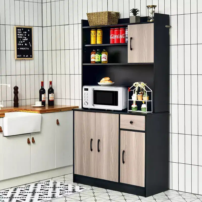 Buffet de cuisine 4 portes Costway 180 cm avec étagères réglables et armoire de rangement Blanc/Noir