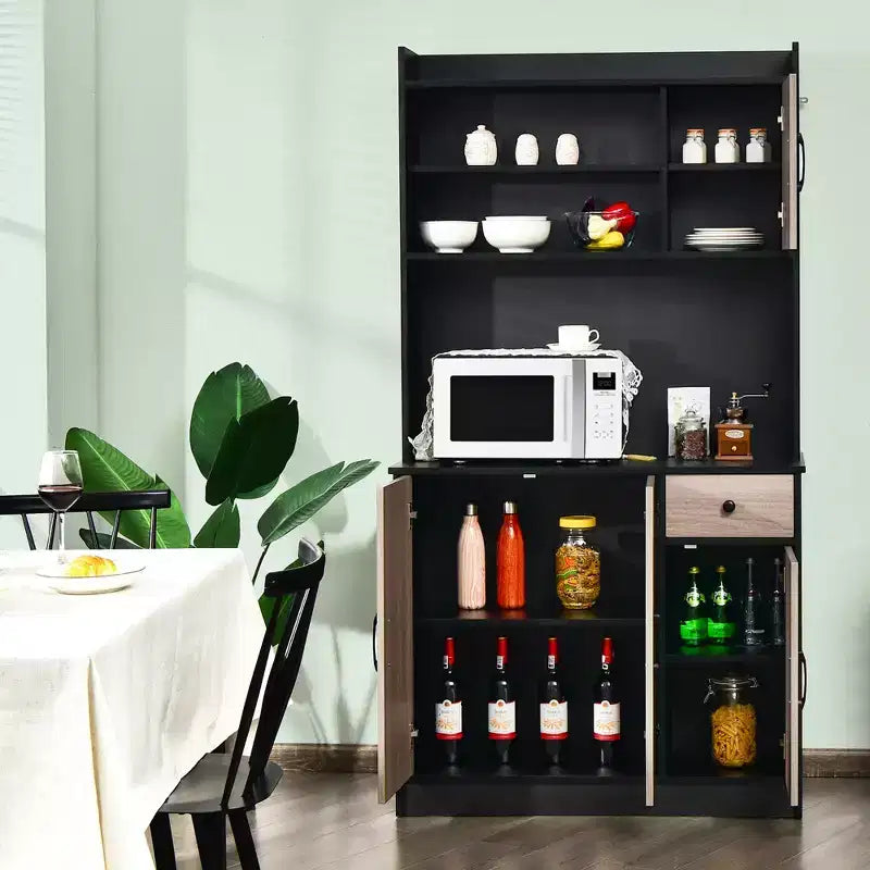 Buffet de cuisine 4 portes Costway 180 cm avec étagères réglables et armoire de rangement Blanc/Noir