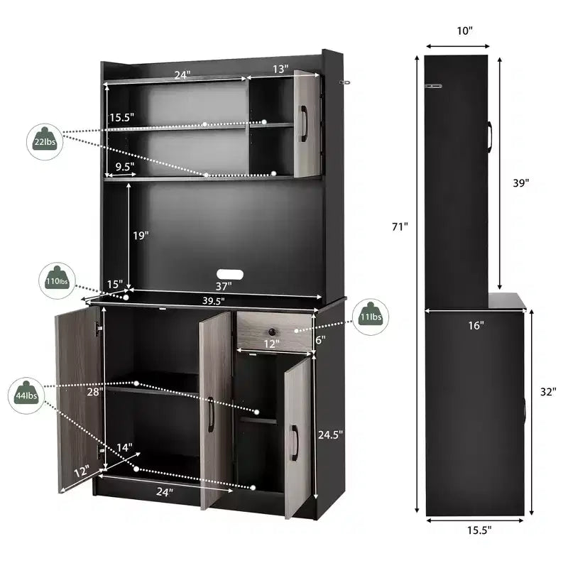 Buffet de cuisine 4 portes Costway 180 cm avec étagères réglables et armoire de rangement Blanc/Noir
