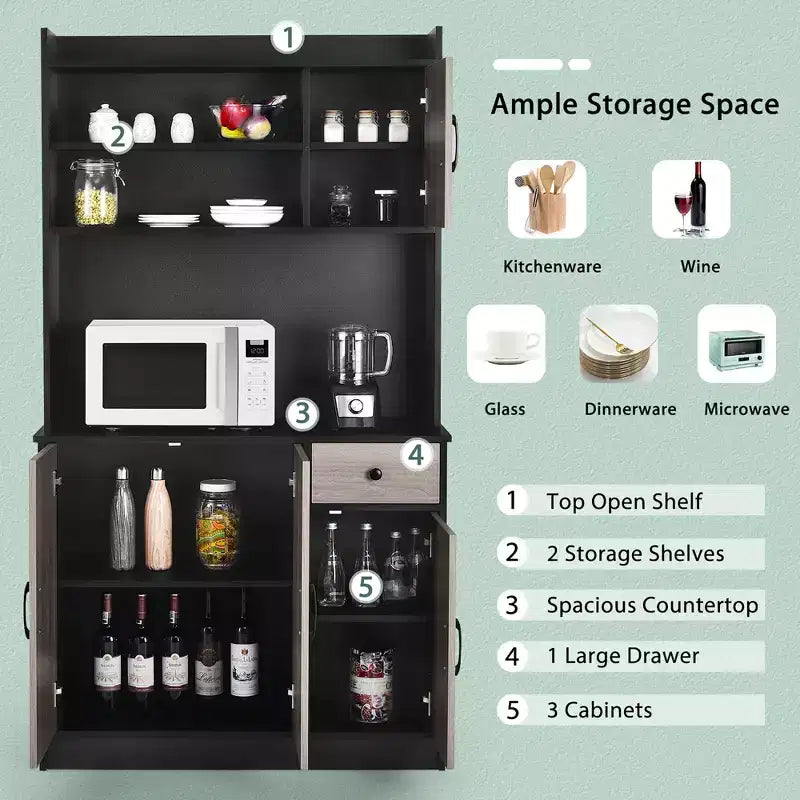 Buffet de cuisine 4 portes Costway 180 cm avec étagères réglables et armoire de rangement Blanc/Noir