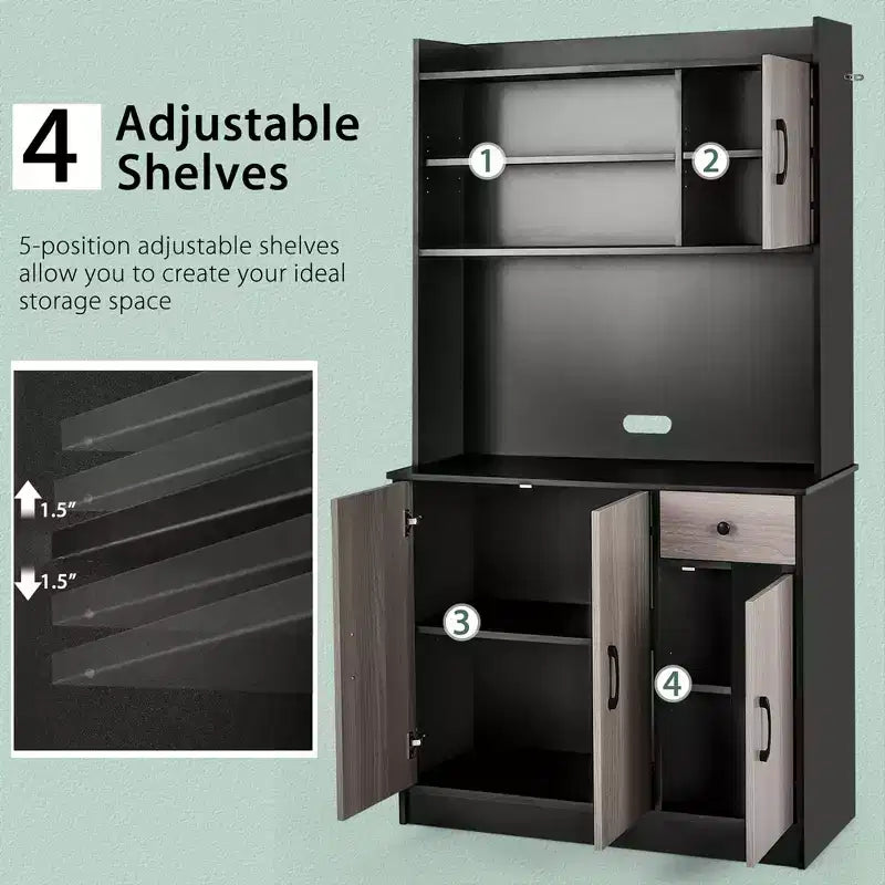 Buffet de cuisine 4 portes Costway 180 cm avec étagères réglables et armoire de rangement Blanc/Noir