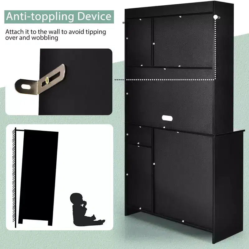 Buffet de cuisine 4 portes Costway 180 cm avec étagères réglables et armoire de rangement Blanc/Noir