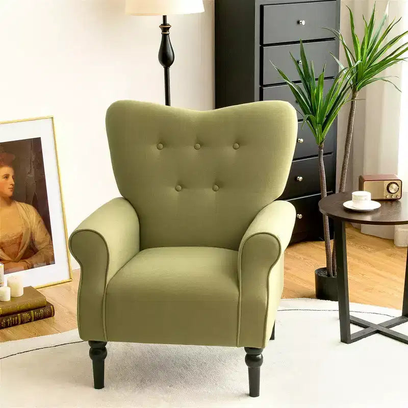 Fauteuil d'appoint moderne Costway avec dossier capitonné et pieds en bois d'hévéa