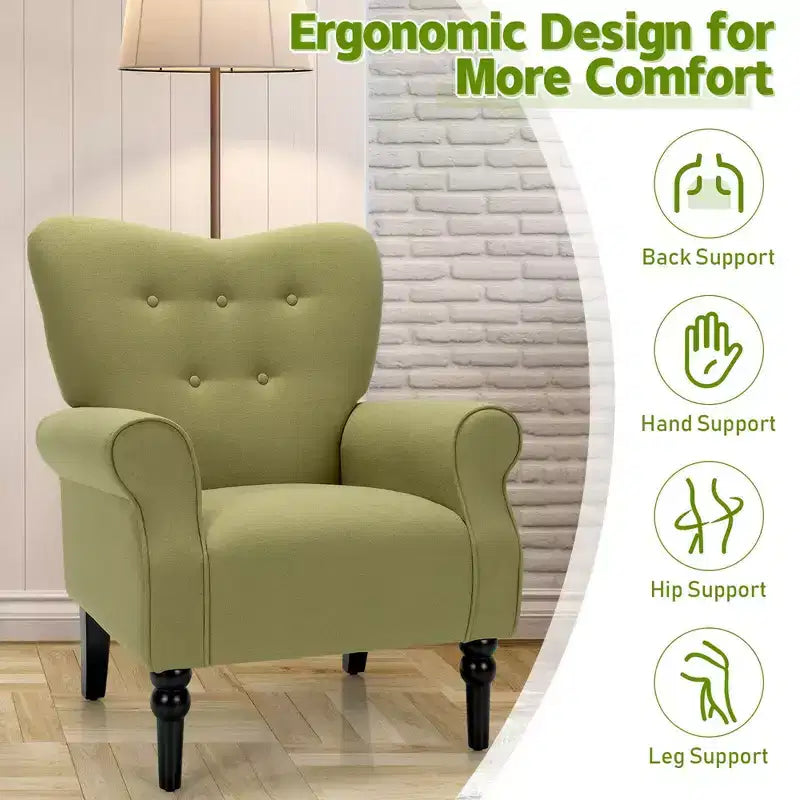 Fauteuil d'appoint moderne Costway avec dossier capitonné et pieds en bois d'hévéa
