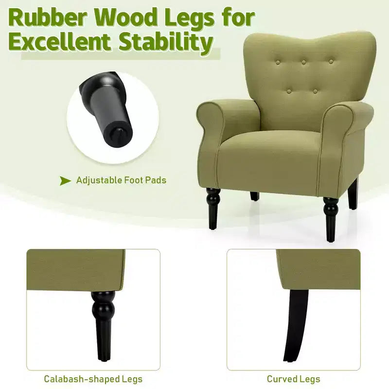 Fauteuil d'appoint moderne Costway avec dossier capitonné et pieds en bois d'hévéa
