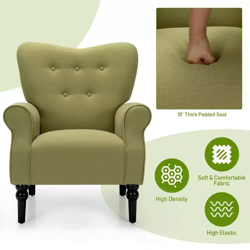 Fauteuil d'appoint moderne Costway avec dossier capitonné et pieds en bois d'hévéa