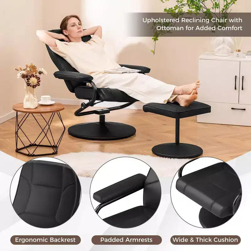 Fauteuil inclinable Costway avec repose-pieds, dossier réglable, siège rembourré, pour chambre à coucher Gris/Marron/Noir