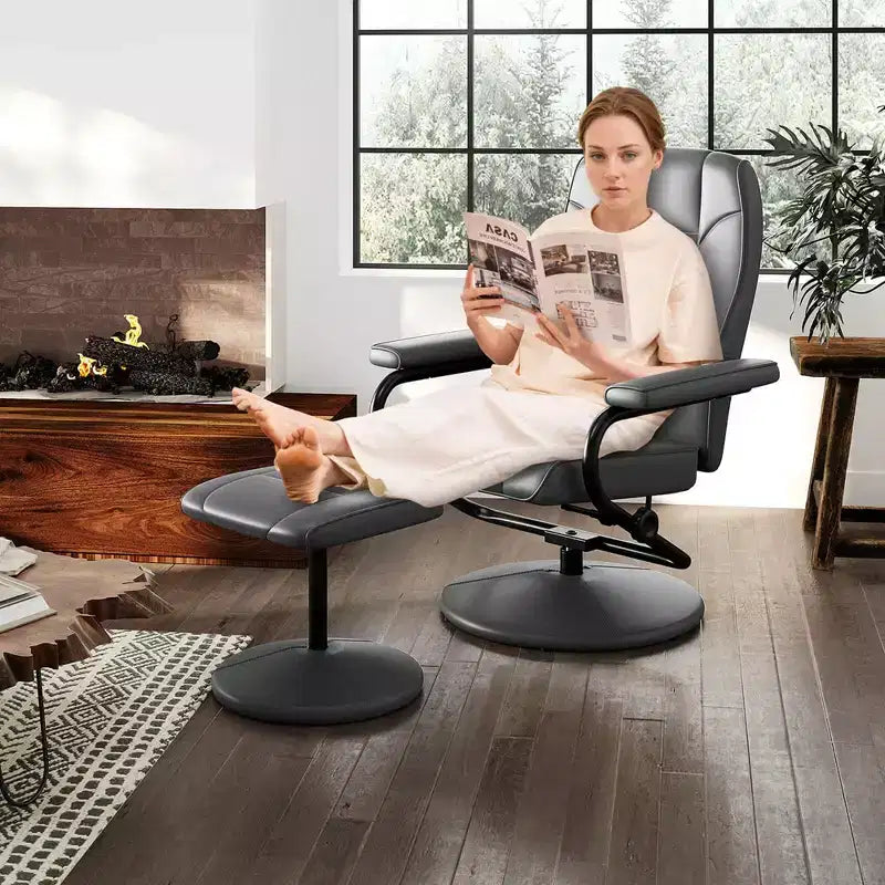Fauteuil inclinable Costway avec repose-pieds, dossier réglable, siège rembourré, pour chambre à coucher Gris/Marron/Noir