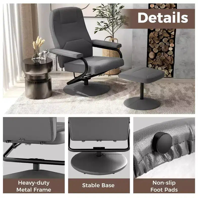 Fauteuil inclinable Costway avec repose-pieds, dossier réglable, siège rembourré, pour chambre à coucher Gris/Marron/Noir