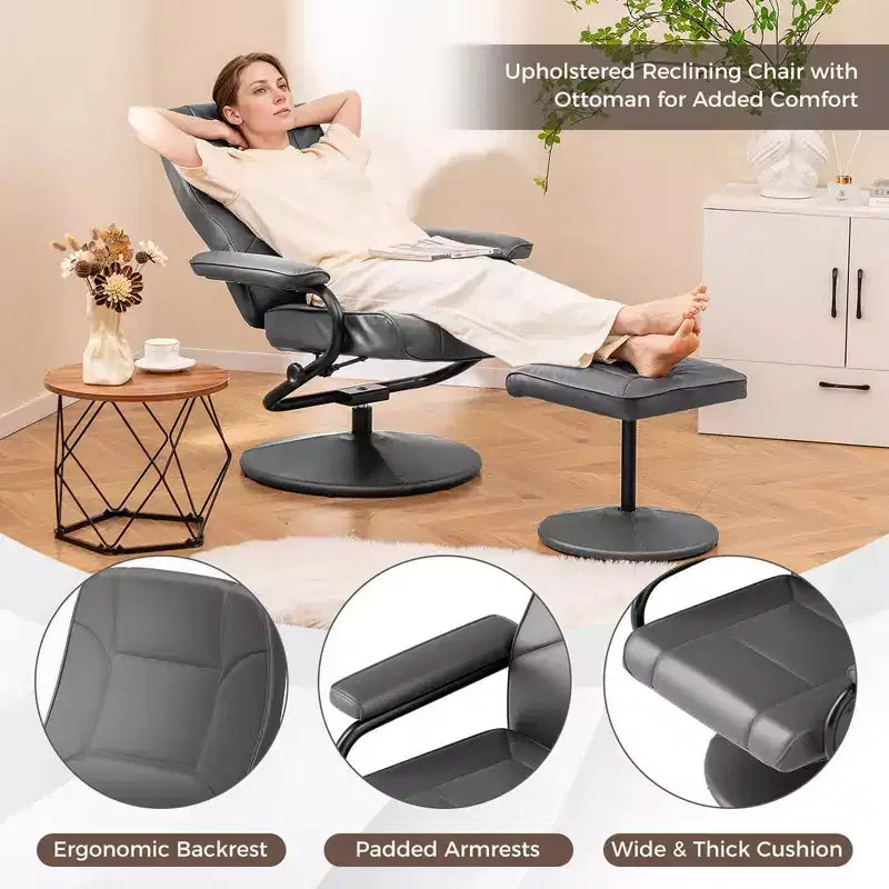 Fauteuil inclinable Costway avec repose-pieds, dossier réglable, siège rembourré, pour chambre à coucher Gris/Marron/Noir