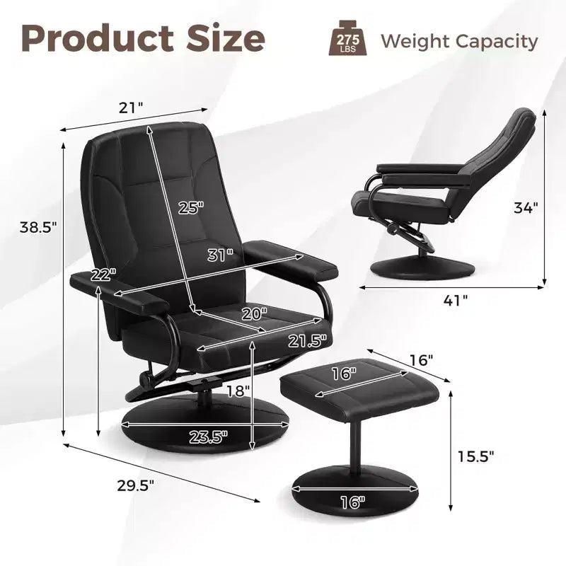 Fauteuil inclinable Costway avec repose-pieds, dossier réglable, siège rembourré, pour chambre à coucher Gris/Marron/Noir