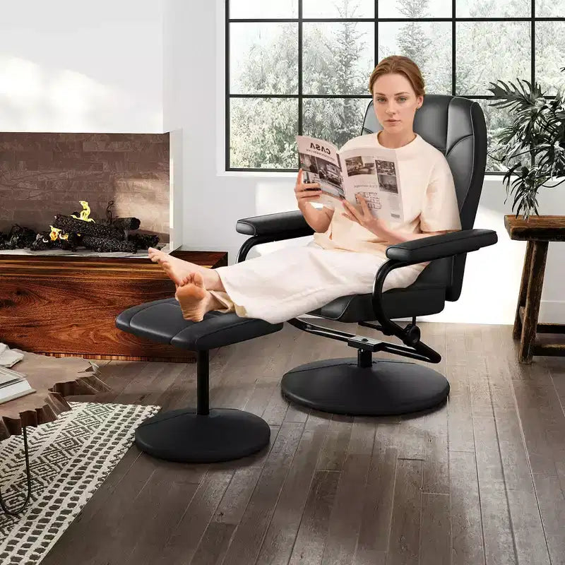 Fauteuil inclinable Costway avec repose-pieds, dossier réglable, siège rembourré, pour chambre à coucher Gris/Marron/Noir