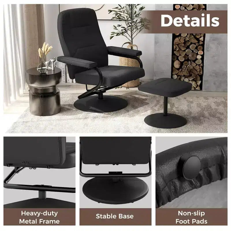Fauteuil inclinable Costway avec repose-pieds, dossier réglable, siège rembourré, pour chambre à coucher Gris/Marron/Noir