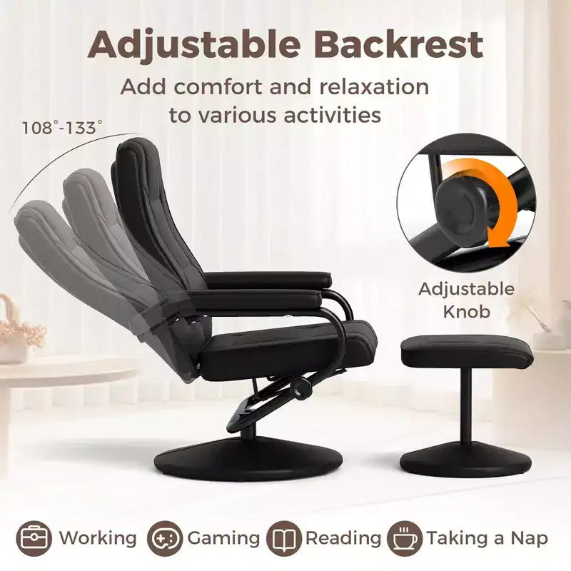 Fauteuil inclinable Costway avec repose-pieds, dossier réglable, siège rembourré, pour chambre à coucher Gris/Marron/Noir