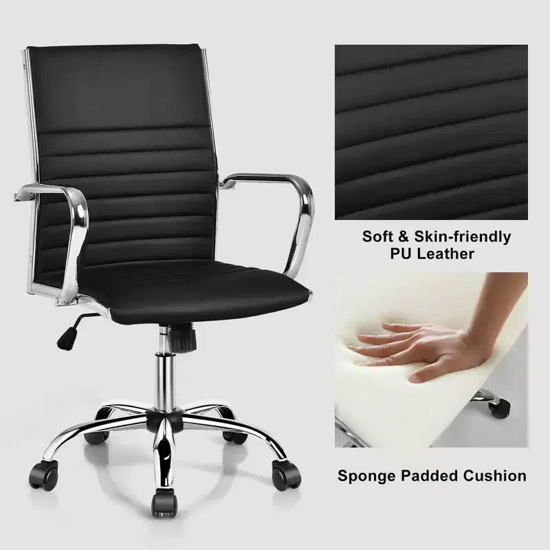 Lot de 2 chaises de bureau Costway en cuir PU avec dossier haut et accoudoirs