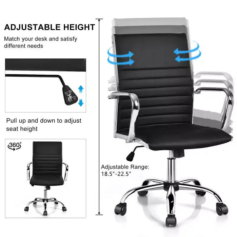 Lot de 2 chaises de bureau Costway en cuir PU avec dossier haut et accoudoirs