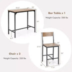 Costway Ensemble table de bar 3 pièces Table à manger hauteur comptoir industrielle avec 2 tabourets