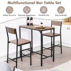 Costway Ensemble table de bar 3 pièces Table à manger hauteur comptoir industrielle avec 2 tabourets