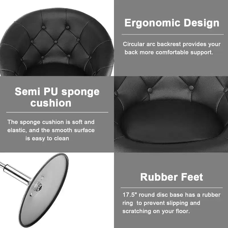 Costway Fauteuil pivotant moderne 1 pièce avec dossier rond capitonné en similicuir PU noir