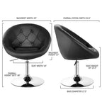 Costway Fauteuil pivotant moderne 1 pièce avec dossier rond capitonné en similicuir PU noir