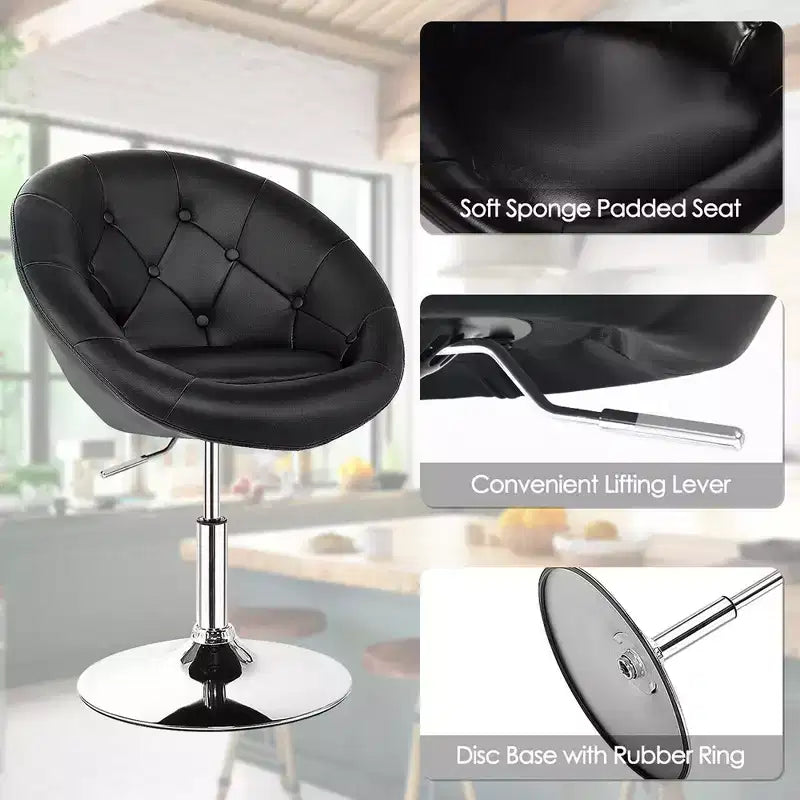 Costway Fauteuil pivotant moderne 1 pièce avec dossier rond capitonné en similicuir PU noir