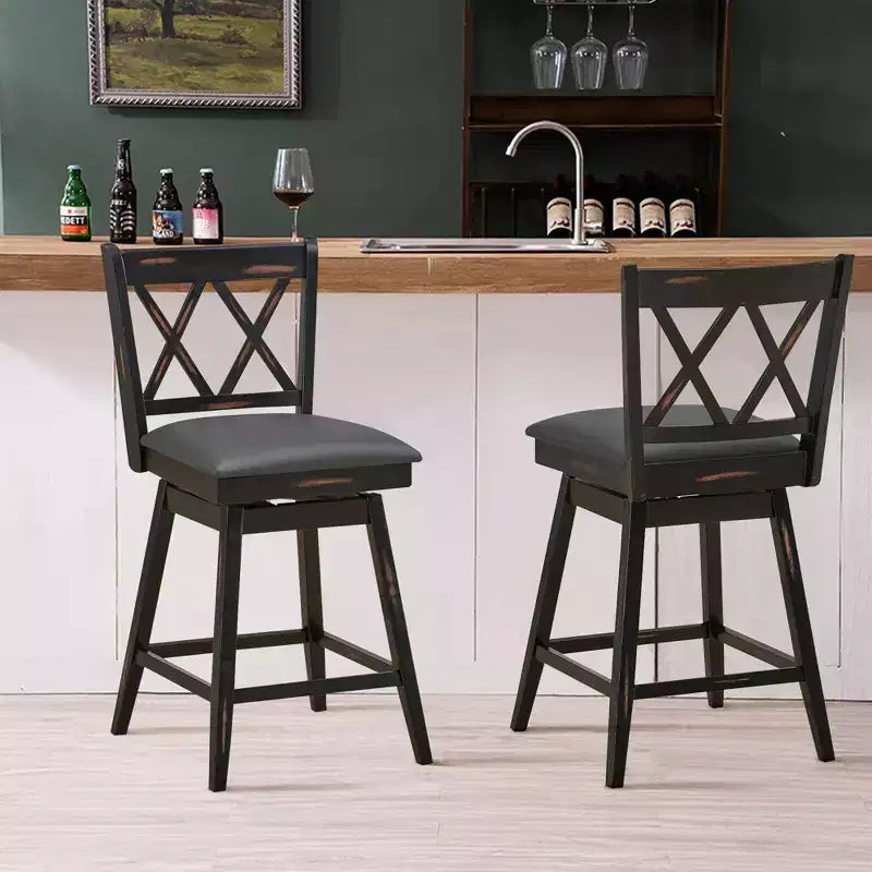 Costway Lot de 2/4 tabourets de bar pivotants à hauteur de comptoir avec pieds en bois d'hévéa noir/blanc