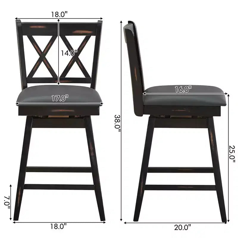 Costway Lot de 2/4 tabourets de bar pivotants à hauteur de comptoir avec pieds en bois d'hévéa noir/blanc