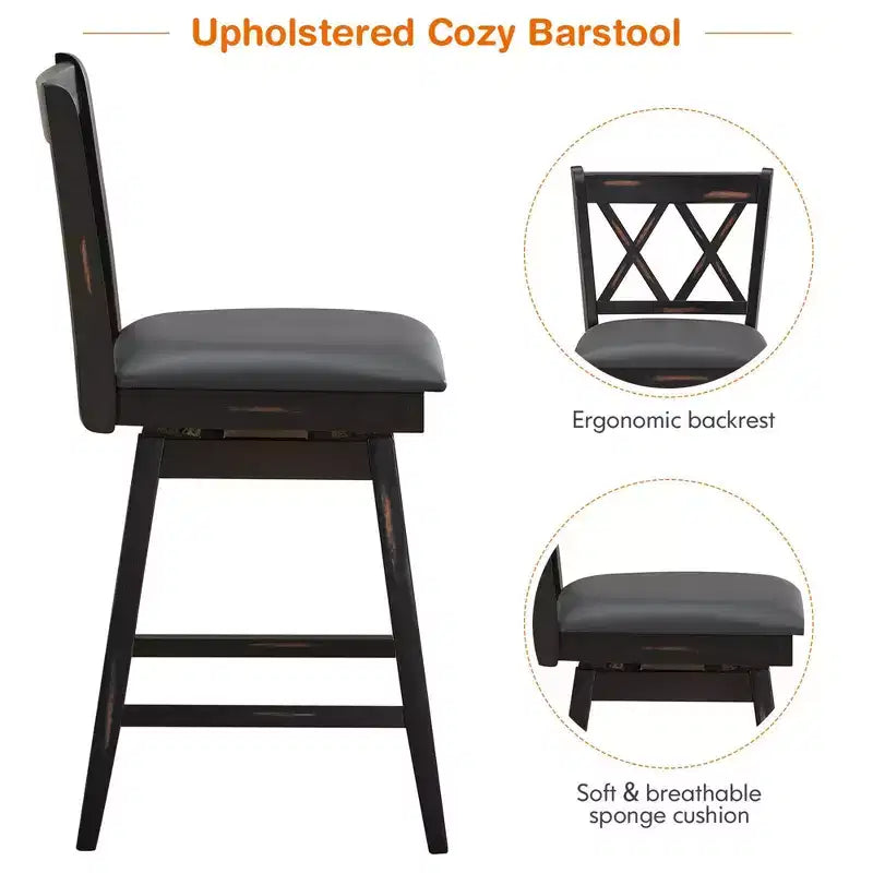 Costway Lot de 2/4 tabourets de bar pivotants à hauteur de comptoir avec pieds en bois d'hévéa noir/blanc
