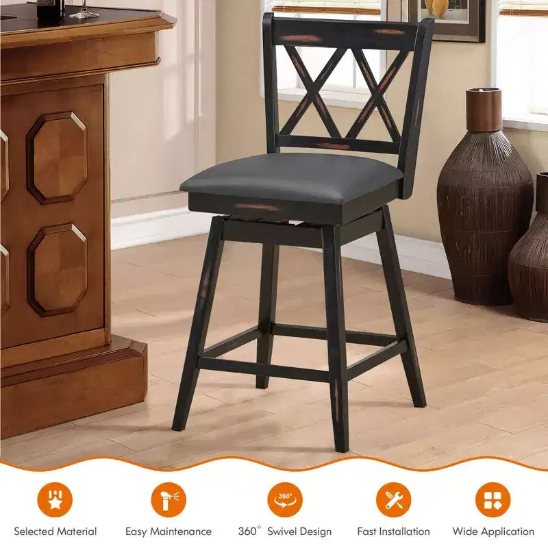 Costway Lot de 2/4 tabourets de bar pivotants à hauteur de comptoir avec pieds en bois d'hévéa noir/blanc