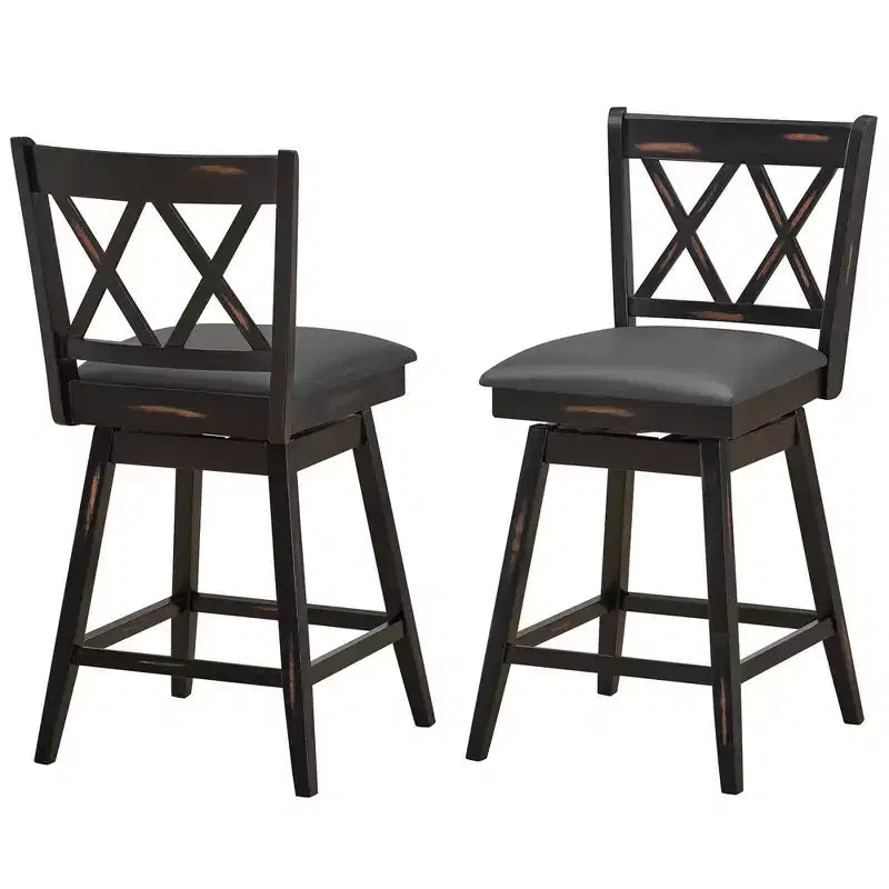 Costway Lot de 2/4 tabourets de bar pivotants à hauteur de comptoir avec pieds en bois d'hévéa noir/blanc
