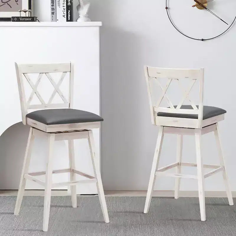 Costway Lot de 2/4 tabourets de bar pivotants à hauteur de comptoir avec pieds en bois d'hévéa noir/blanc