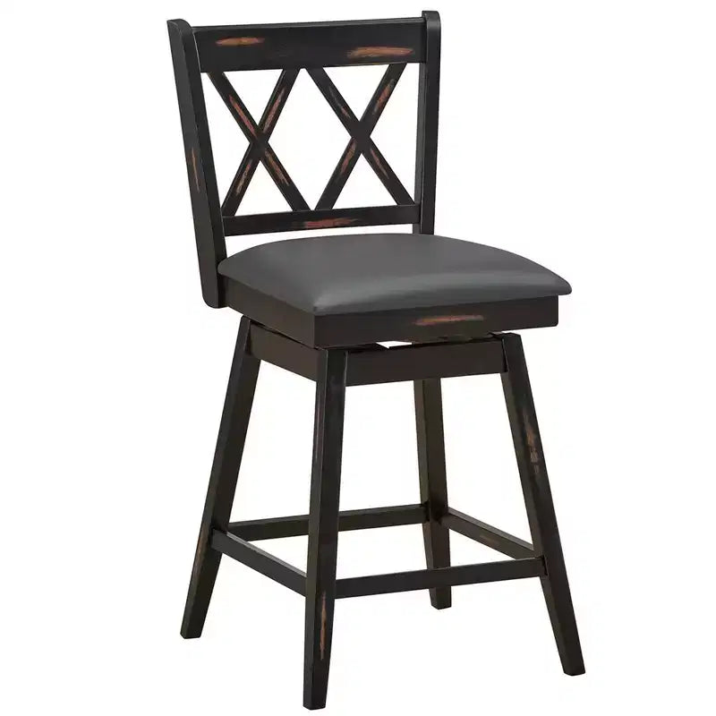 Costway Lot de 2/4 tabourets de bar pivotants à hauteur de comptoir avec pieds en bois d'hévéa noir/blanc