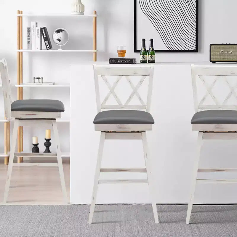 Costway Lot de 2/4 tabourets de bar pivotants à hauteur de comptoir avec pieds en bois d'hévéa noir/blanc