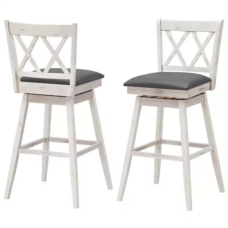 Costway Lot de 2/4 tabourets de bar pivotants à hauteur de comptoir avec pieds en bois d'hévéa noir/blanc
