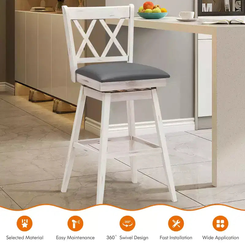 Costway Lot de 2/4 tabourets de bar pivotants à hauteur de comptoir avec pieds en bois d'hévéa noir/blanc