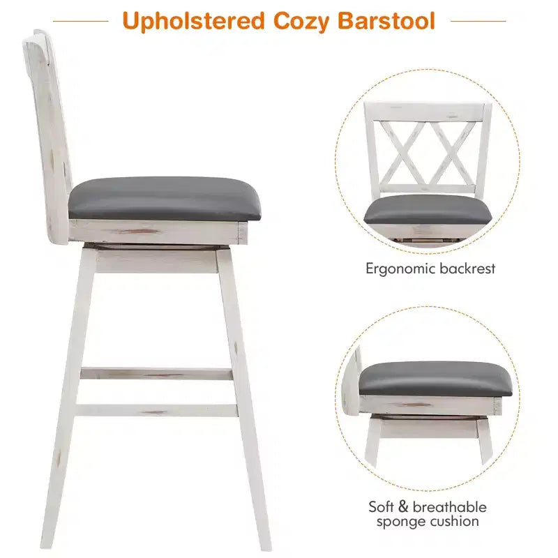 Costway Lot de 2/4 tabourets de bar pivotants à hauteur de comptoir avec pieds en bois d'hévéa noir/blanc