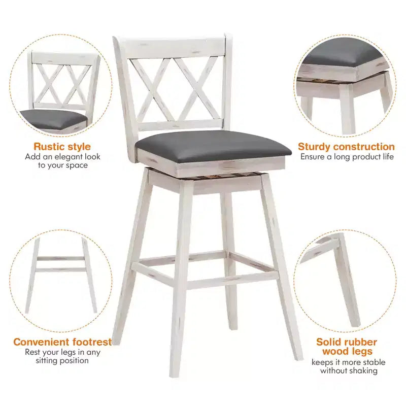 Costway Lot de 2/4 tabourets de bar pivotants à hauteur de comptoir avec pieds en bois d'hévéa noir/blanc