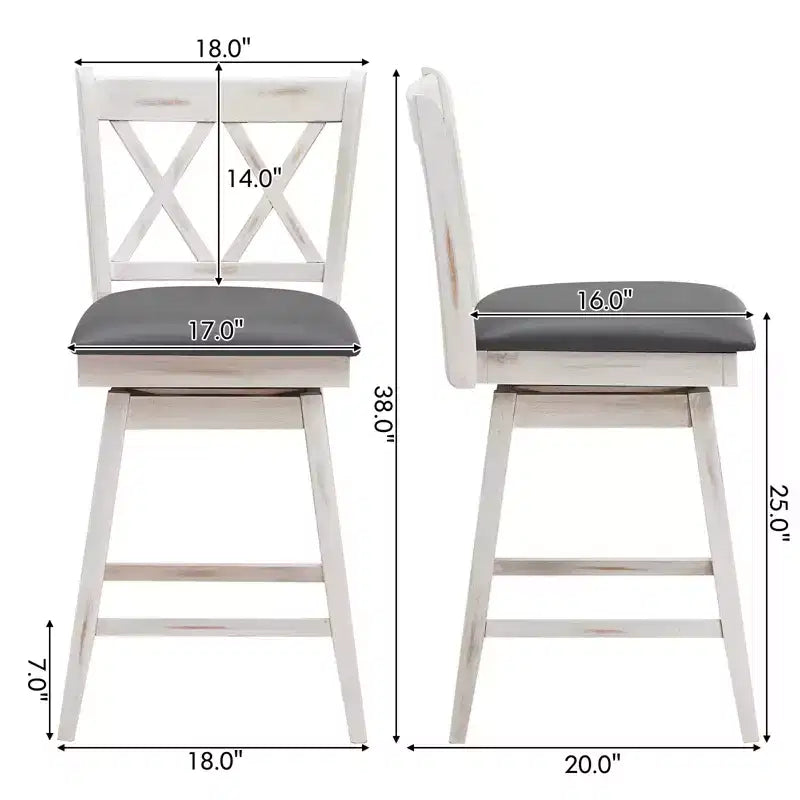 Costway Lot de 2/4 tabourets de bar pivotants à hauteur de comptoir avec pieds en bois d'hévéa noir/blanc