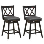 Costway Lot de 2/4 tabourets de bar pivotants à hauteur de comptoir avec pieds en bois d'hévéa noir/blanc