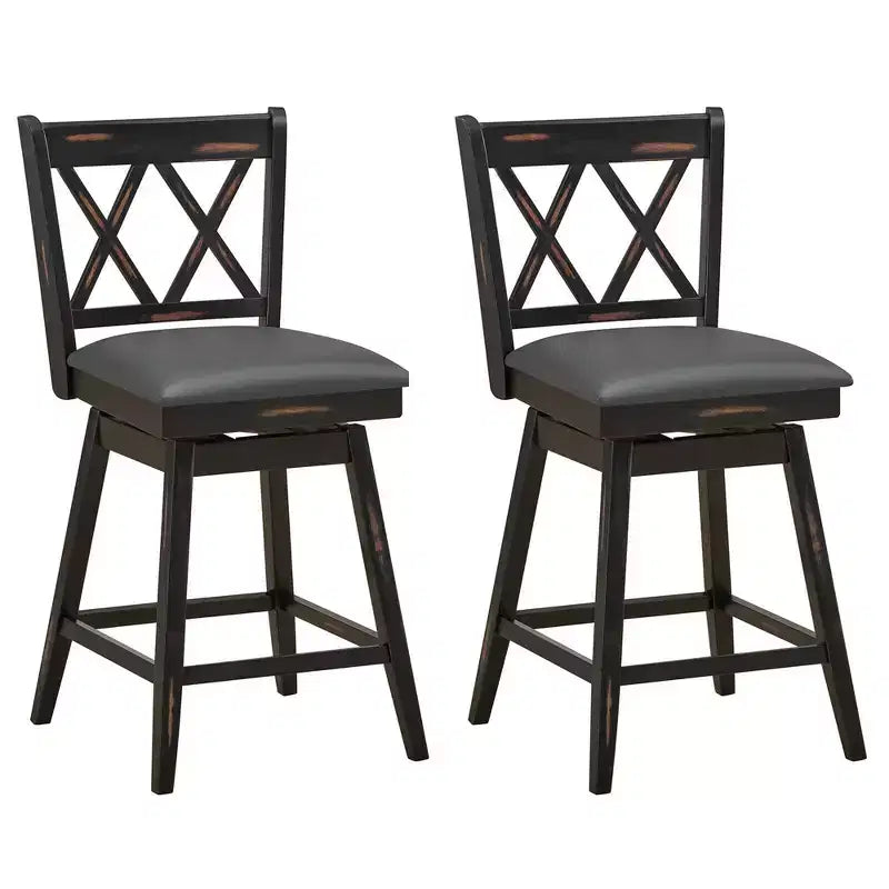 Costway Lot de 2/4 tabourets de bar pivotants à hauteur de comptoir avec pieds en bois d'hévéa noir/blanc
