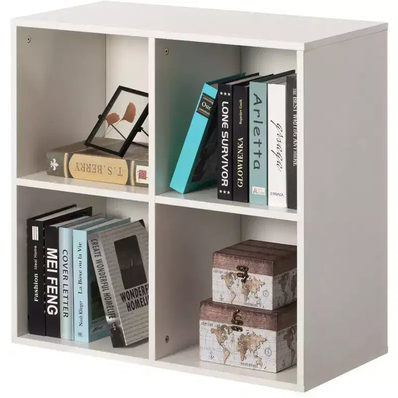 Étagère de rangement de jouets en bois moderne Basicwise, organisateur à 4 cubes, bibliothèque carrée