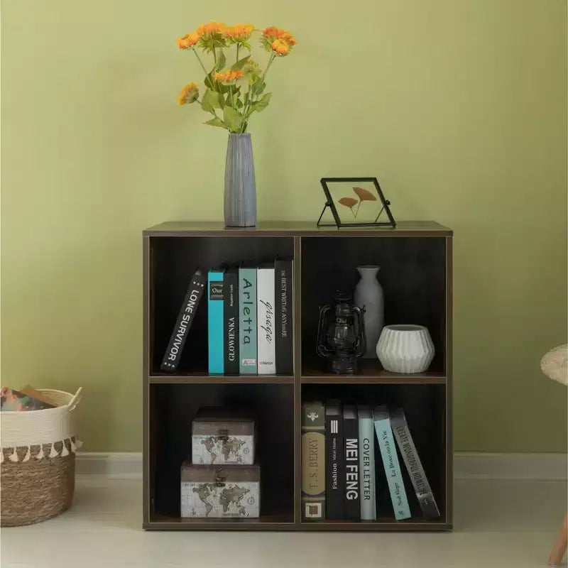 Étagère de rangement de jouets en bois moderne Basicwise, organisateur à 4 cubes, bibliothèque carrée