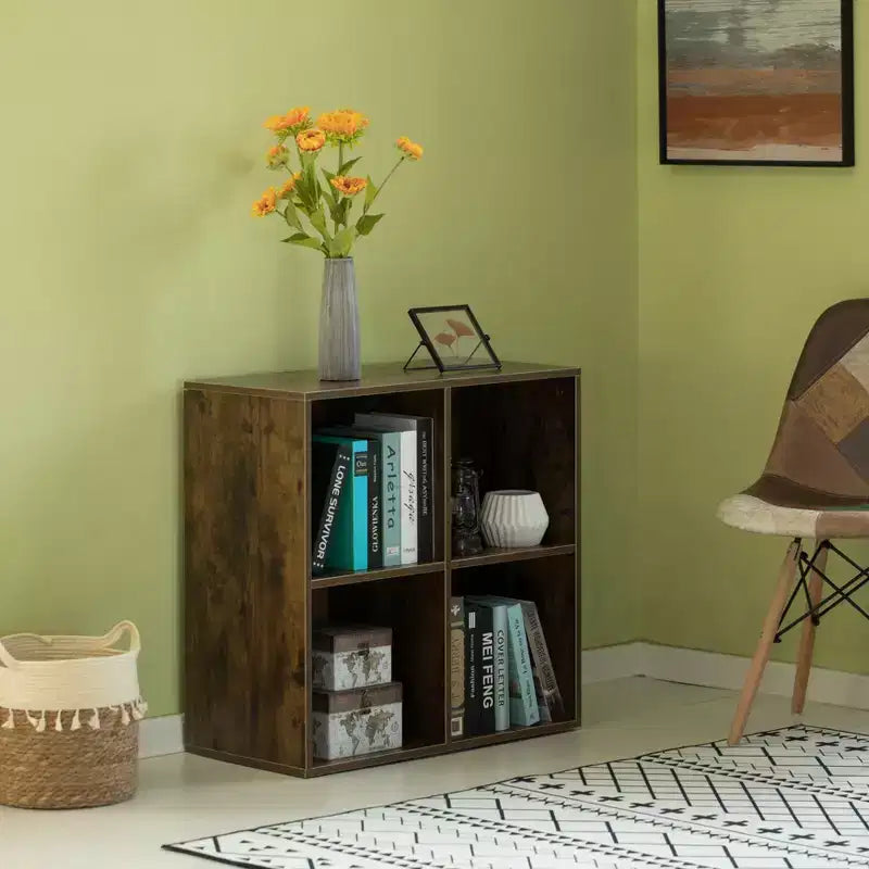 Étagère de rangement de jouets en bois moderne Basicwise, organisateur à 4 cubes, bibliothèque carrée