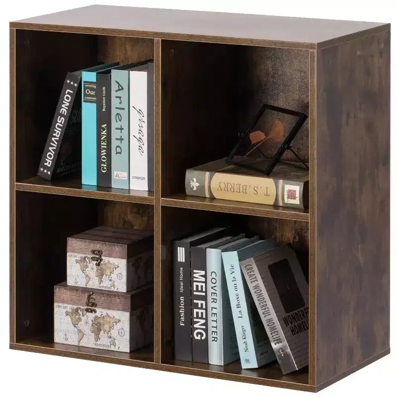 Étagère de rangement de jouets en bois moderne Basicwise, organisateur à 4 cubes, bibliothèque carrée